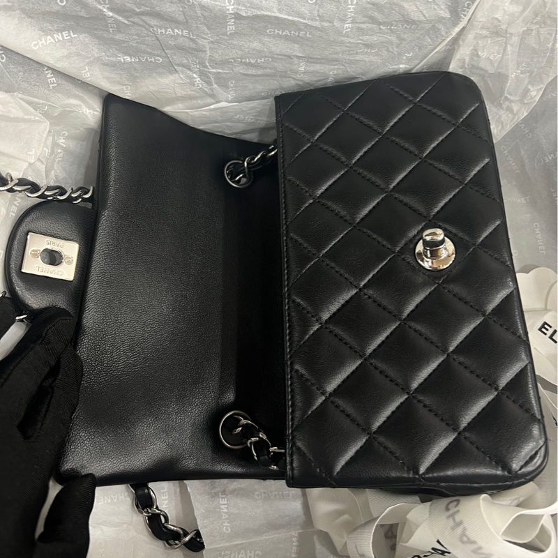 近新帶膜✨ 全配🈶購證 香奈兒黑銀Cf mini 20cm-4