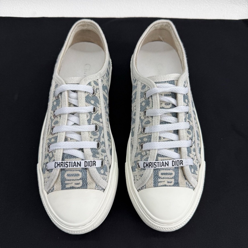 DIOR迪奧 Walk'n'Dior 棉質格紋布 新配色 淺藍色 35碼-1