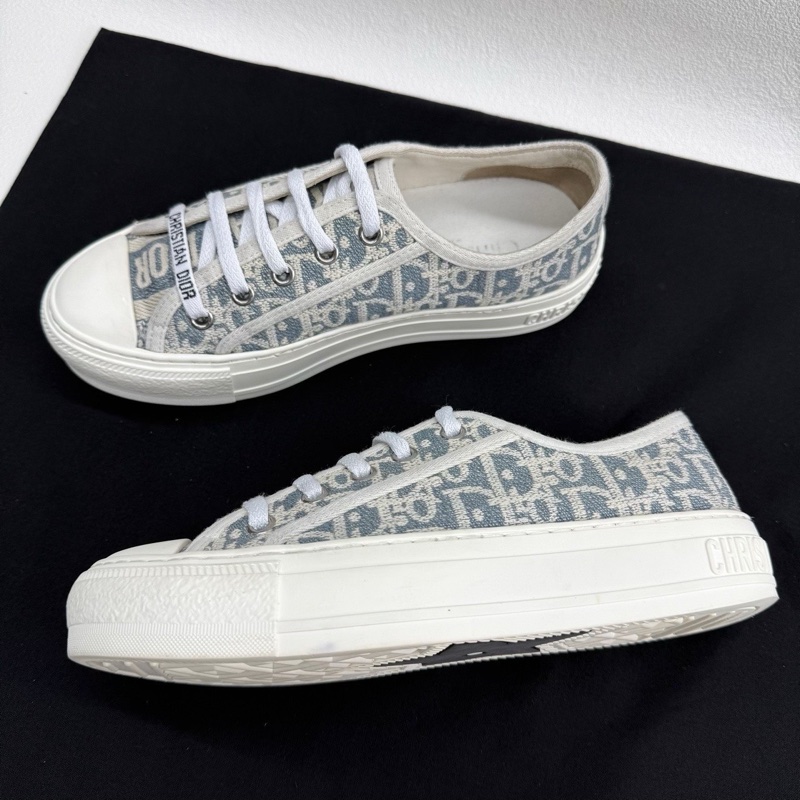 DIOR迪奧 Walk'n'Dior 棉質格紋布 新配色 淺藍色 35碼-7