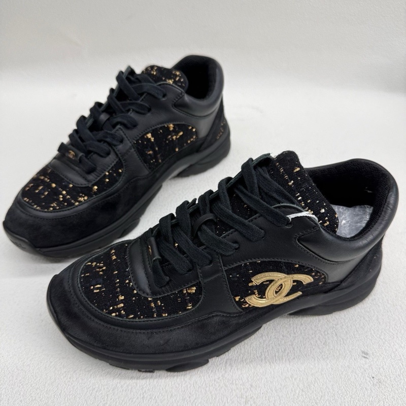 CHANEL香奈兒 黑金色 粗花呢運動鞋 CC 36碼-0