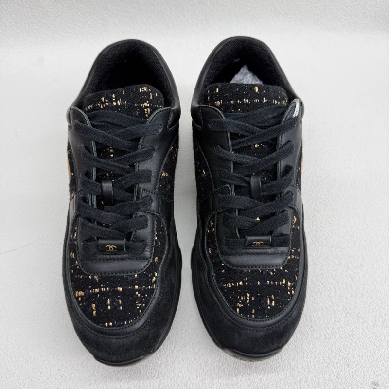 CHANEL香奈兒 黑金色 粗花呢運動鞋 CC 36碼-1