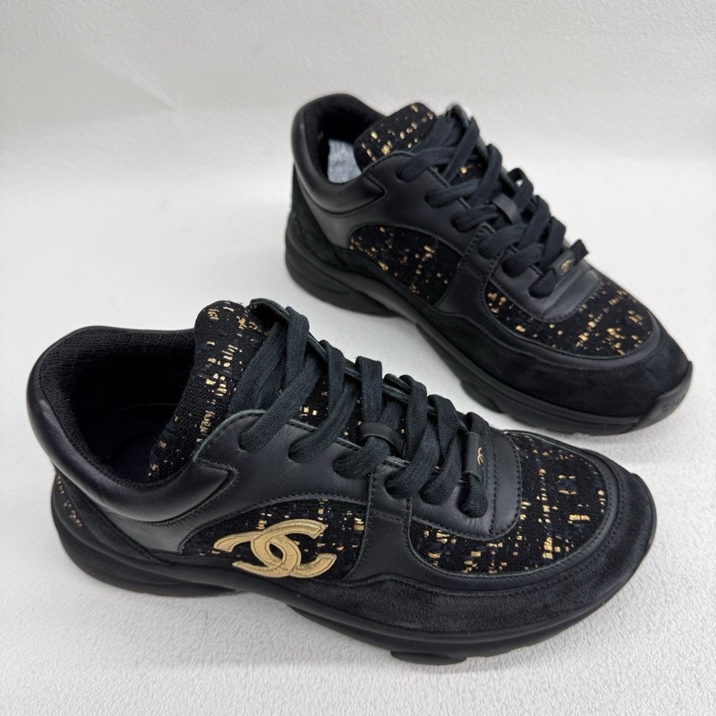 CHANEL香奈兒 黑金色 粗花呢運動鞋 CC 36碼-2