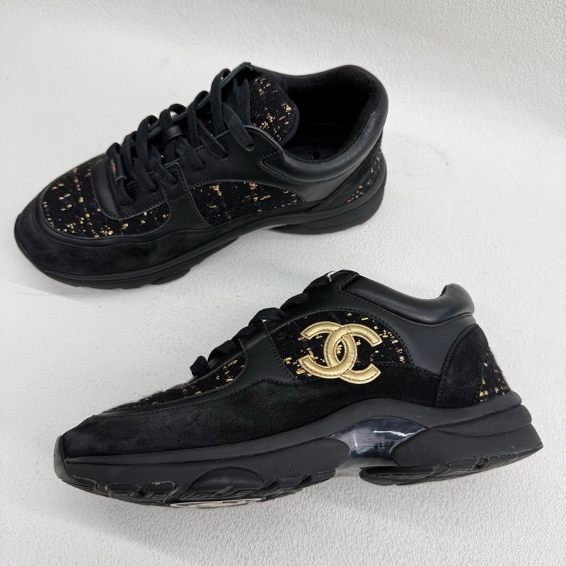 CHANEL香奈兒 黑金色 粗花呢運動鞋 CC 36碼-7