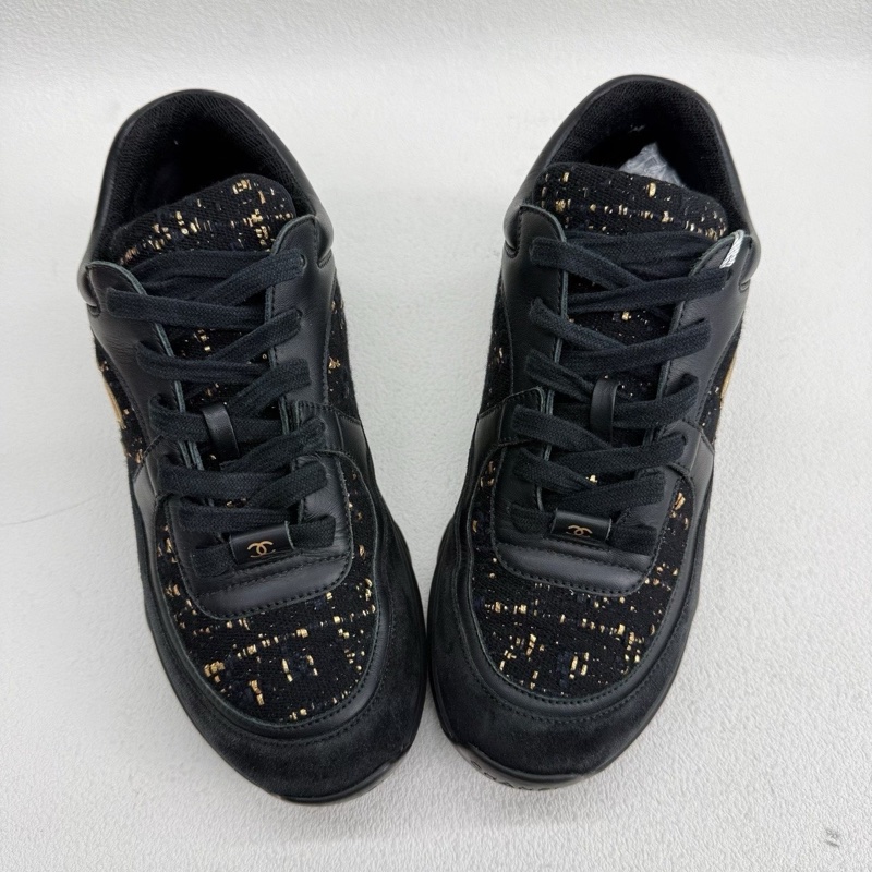CHANEL香奈兒 黑金色 粗花呢運動鞋 CC 36碼-8