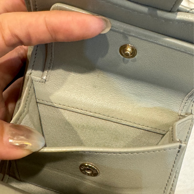 CHANEL 小羊皮 短夾 灰綠色-18