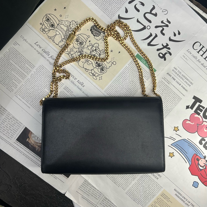 97新 YSL聖羅蘭 Kate中號金標Logo魚子醬面黑色金鍊條單肩斜挎包質感很好 尺寸約：24-1