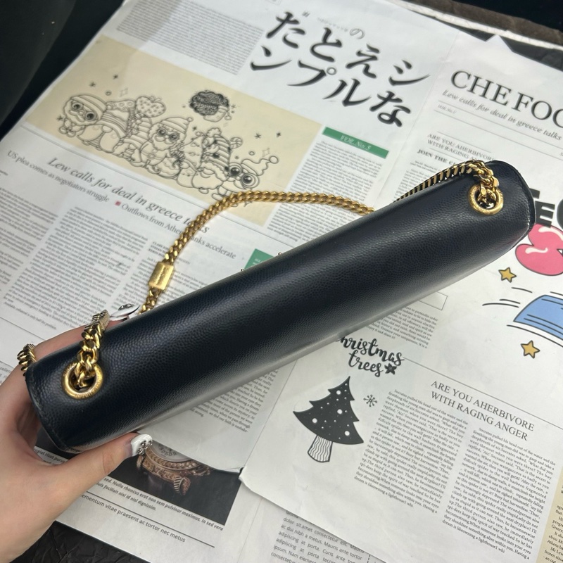 97新 YSL聖羅蘭 Kate中號金標Logo魚子醬面黑色金鍊條單肩斜挎包質感很好 尺寸約：24-2