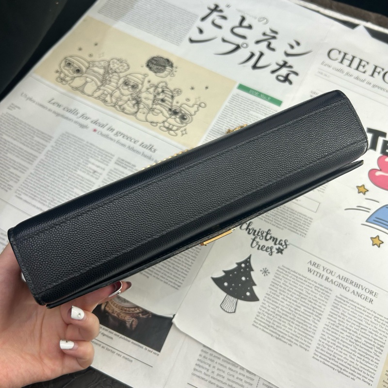 97新 YSL聖羅蘭 Kate中號金標Logo魚子醬面黑色金鍊條單肩斜挎包質感很好 尺寸約：24-3
