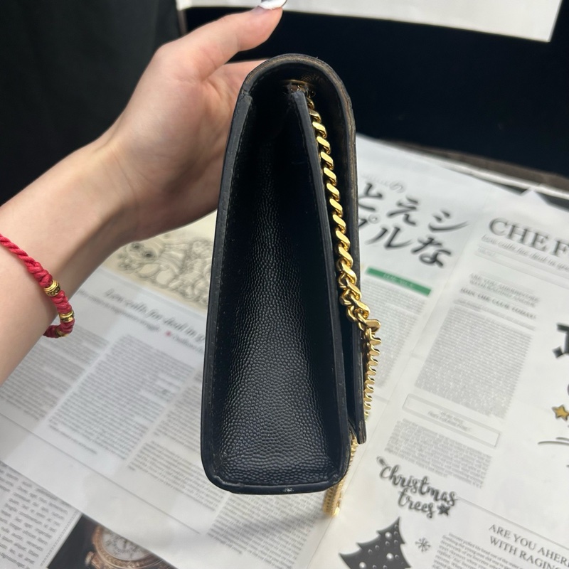 97新 YSL聖羅蘭 Kate中號金標Logo魚子醬面黑色金鍊條單肩斜挎包質感很好 尺寸約：24-5