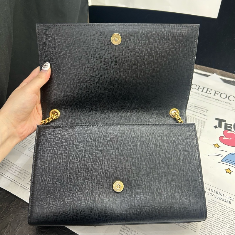 97新 YSL聖羅蘭 Kate中號金標Logo魚子醬面黑色金鍊條單肩斜挎包質感很好 尺寸約：24-8