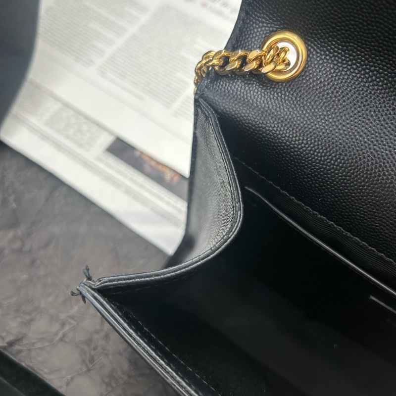97新 YSL聖羅蘭 Kate中號金標Logo魚子醬面黑色金鍊條單肩斜挎包質感很好 尺寸約：24-9