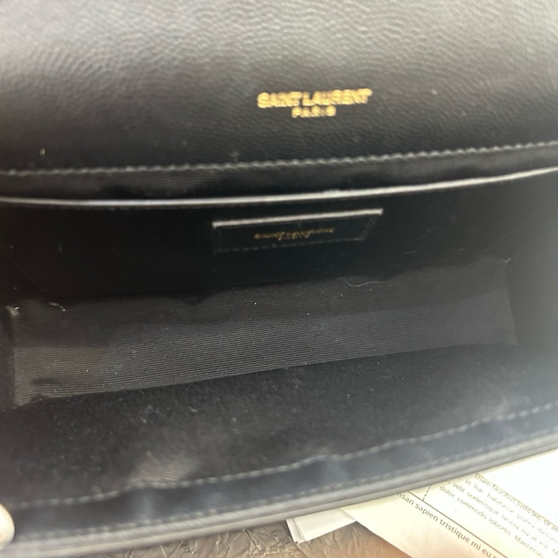 97新 YSL聖羅蘭 Kate中號金標Logo魚子醬面黑色金鍊條單肩斜挎包質感很好 尺寸約：24-10