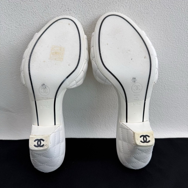 CHANEL香奈兒 羊皮革高跟 米白色菱格紋皮質  37.5碼-6