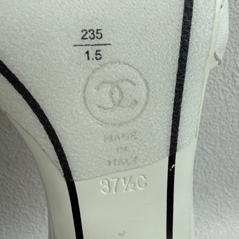 CHANEL香奈兒 羊皮革高跟 米白色菱格紋皮質  37.5碼-7