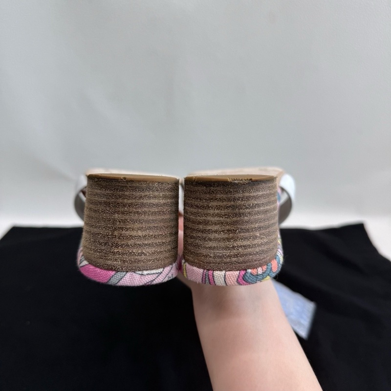 HERMES 愛馬仕 Oasis 小牛皮印花拖鞋 白色 中跟 37碼-5