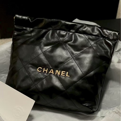 #全新全配🈶購證 香奈兒黑金22bag垃圾袋小號 芯片款