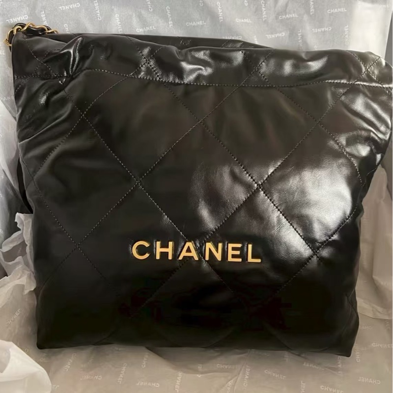 #全新全配🈶購證 香奈兒黑金22bag垃圾袋小號 芯片款-1