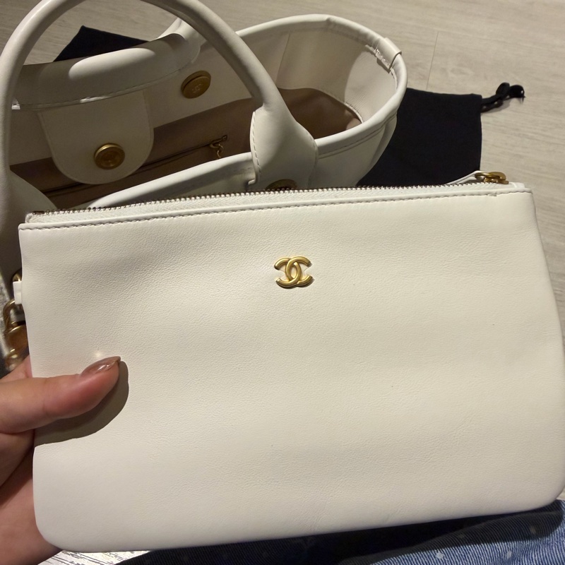 Chanel 皮革沙灘包 白色 小號-10