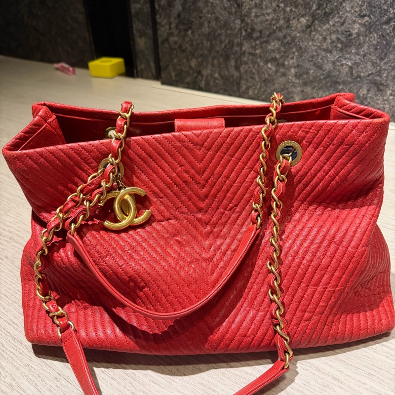 Chanel 紅金山形紋托特包肩背包-0