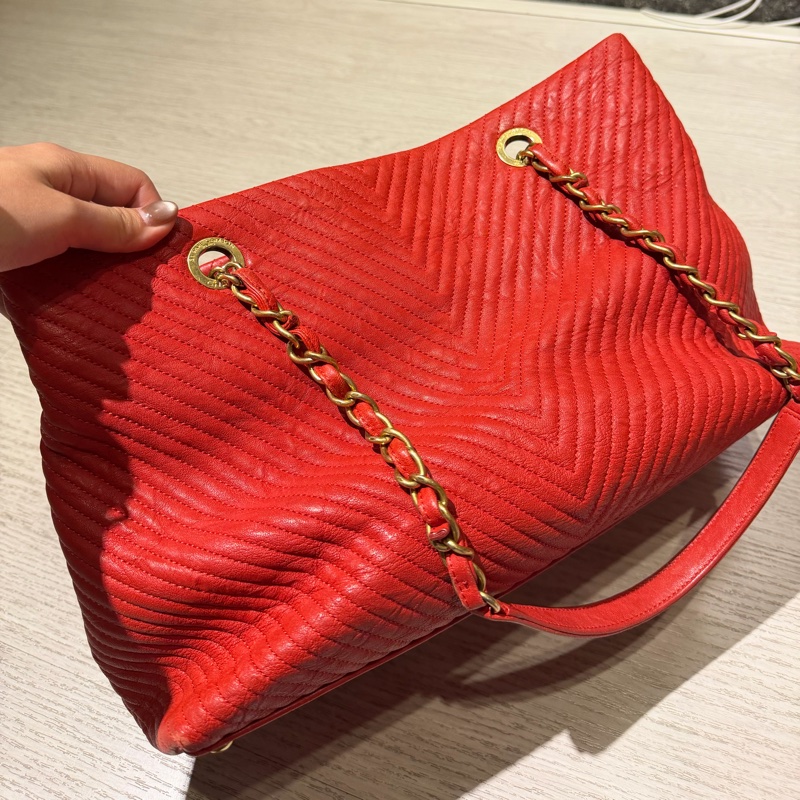 Chanel 紅金山形紋托特包肩背包-4