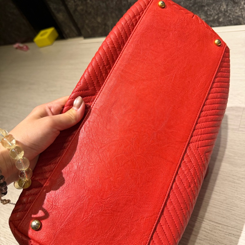 Chanel 紅金山形紋托特包肩背包-11