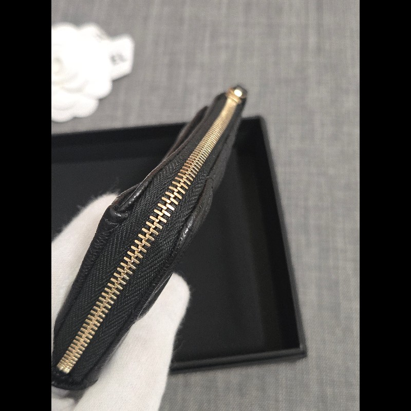 Chanel 香奈兒 L卡夾零錢包 黑色荔枝金釦 L拉鏈卡片零錢包-5