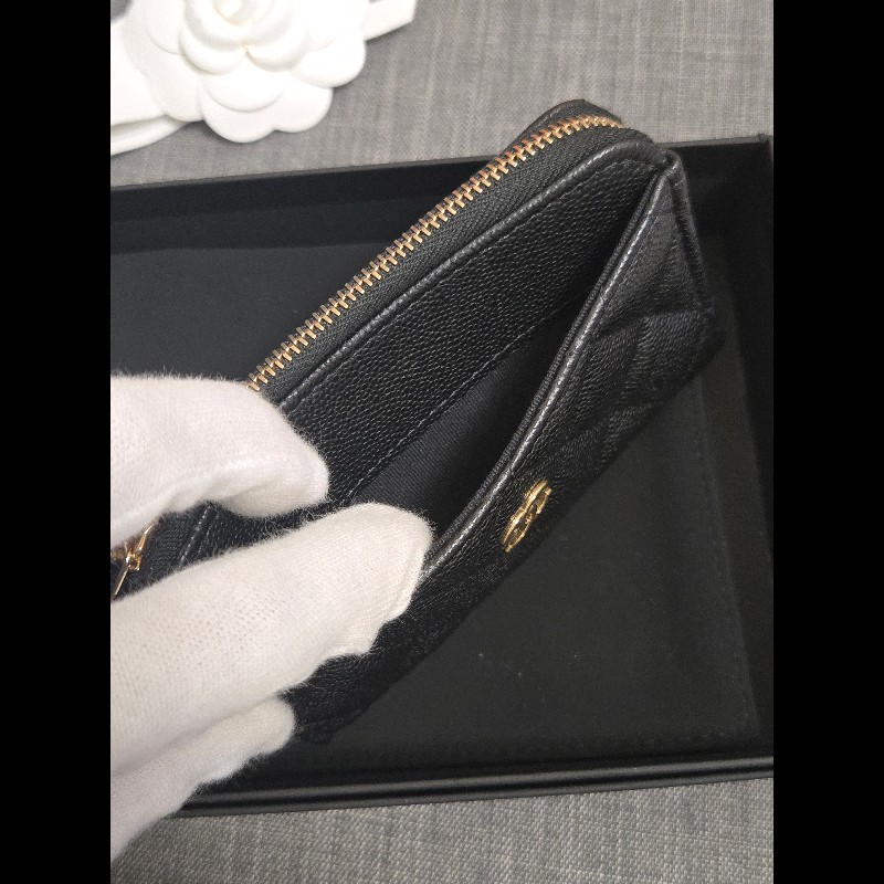 Chanel 香奈兒 L卡夾零錢包 黑色荔枝金釦 L拉鏈卡片零錢包-7