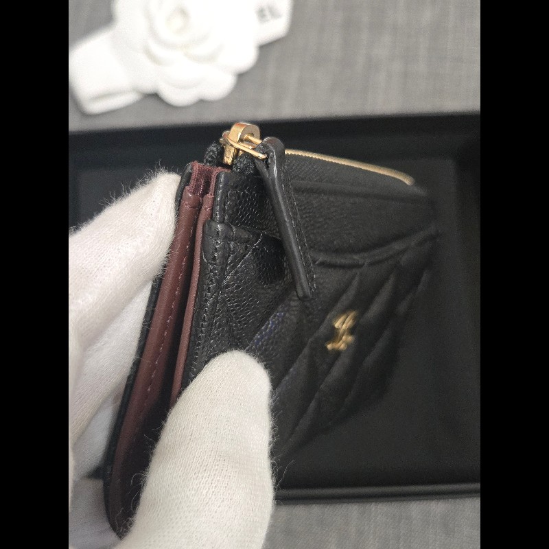Chanel 香奈兒 L卡夾零錢包 黑色荔枝金釦 L拉鏈卡片零錢包-8