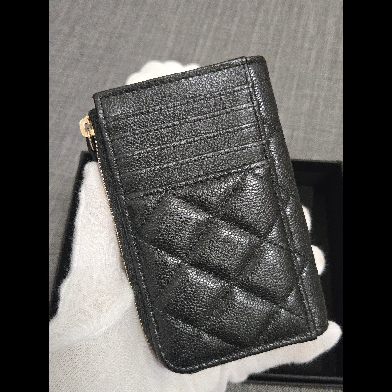 Chanel 香奈兒 L卡夾零錢包 黑色荔枝金釦 L拉鏈卡片零錢包-10