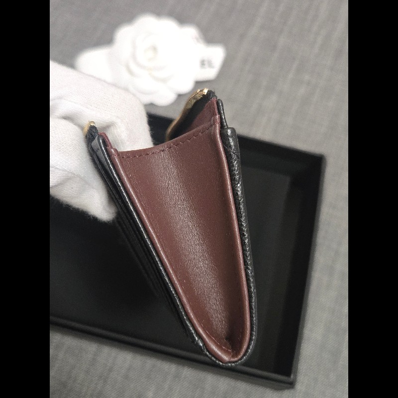 Chanel 香奈兒 L卡夾零錢包 黑色荔枝金釦 L拉鏈卡片零錢包-12