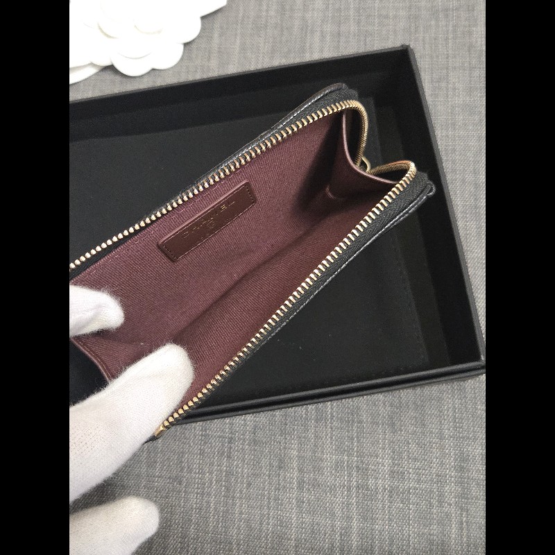 Chanel 香奈兒 L卡夾零錢包 黑色荔枝金釦 L拉鏈卡片零錢包-13