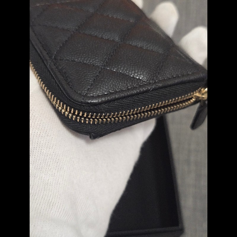 Chanel 香奈兒 L卡夾零錢包 黑色荔枝金釦 L拉鏈卡片零錢包-16