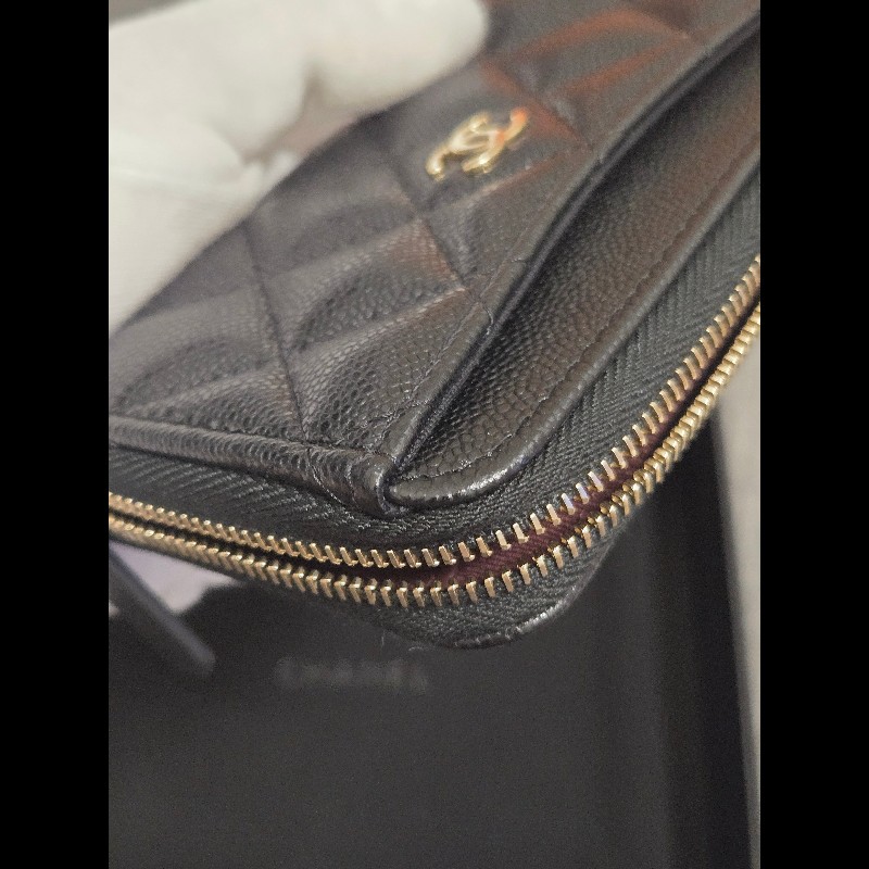 Chanel 香奈兒 L卡夾零錢包 黑色荔枝金釦 L拉鏈卡片零錢包-17