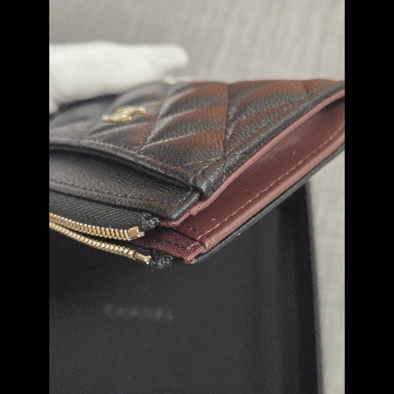 Chanel 香奈兒 L卡夾零錢包 黑色荔枝金釦 L拉鏈卡片零錢包-18