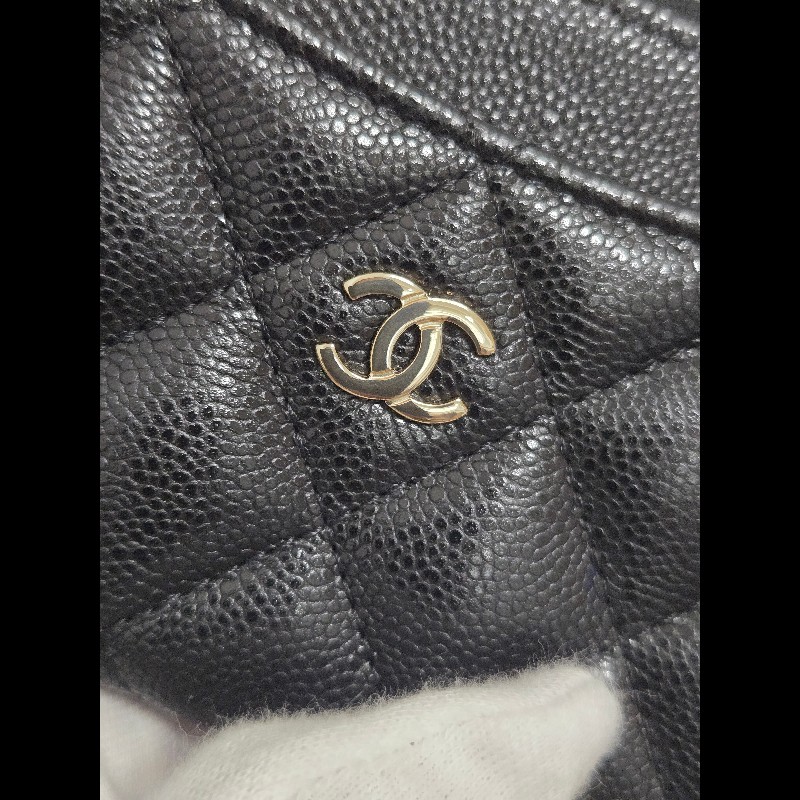 Chanel 香奈兒 L卡夾零錢包 黑色荔枝金釦 L拉鏈卡片零錢包-20