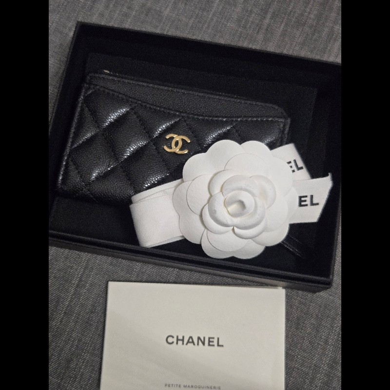 Chanel 香奈兒 L卡夾零錢包 黑色荔枝金釦 L拉鏈卡片零錢包-21