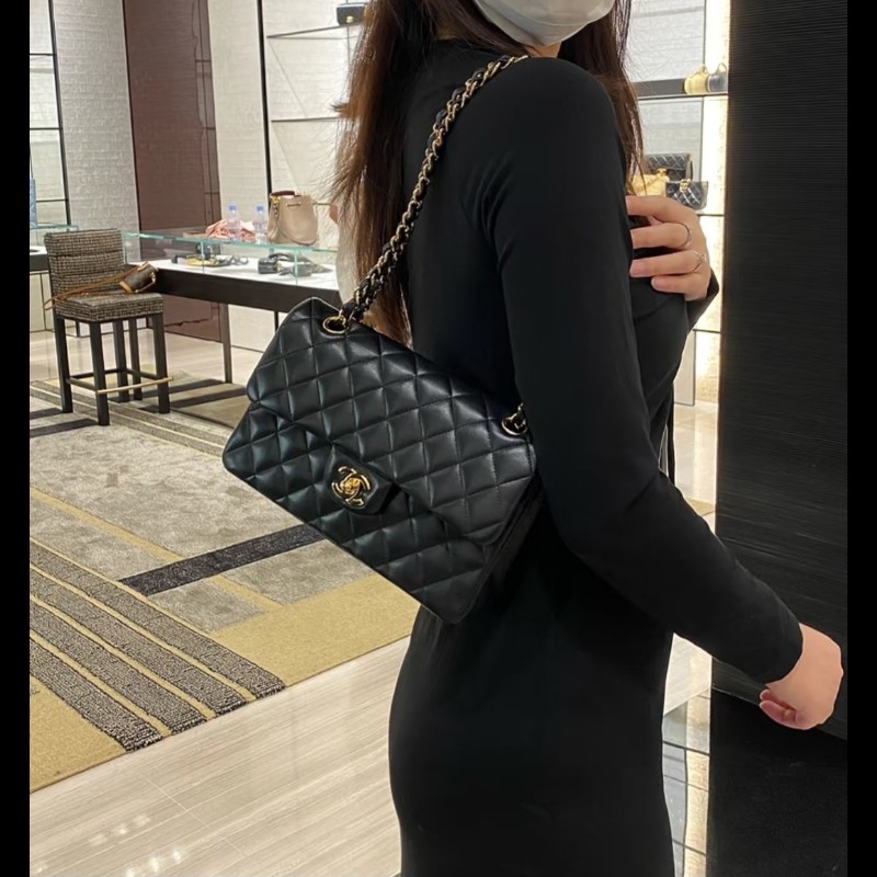 Chanel 香奈兒 經典黑金羊皮雙蓋包  肩背包 斜背包 cf25 coco 25-4