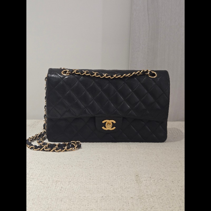 Chanel 香奈兒 經典黑金羊皮雙蓋包  肩背包 斜背包 cf25 coco 25-5