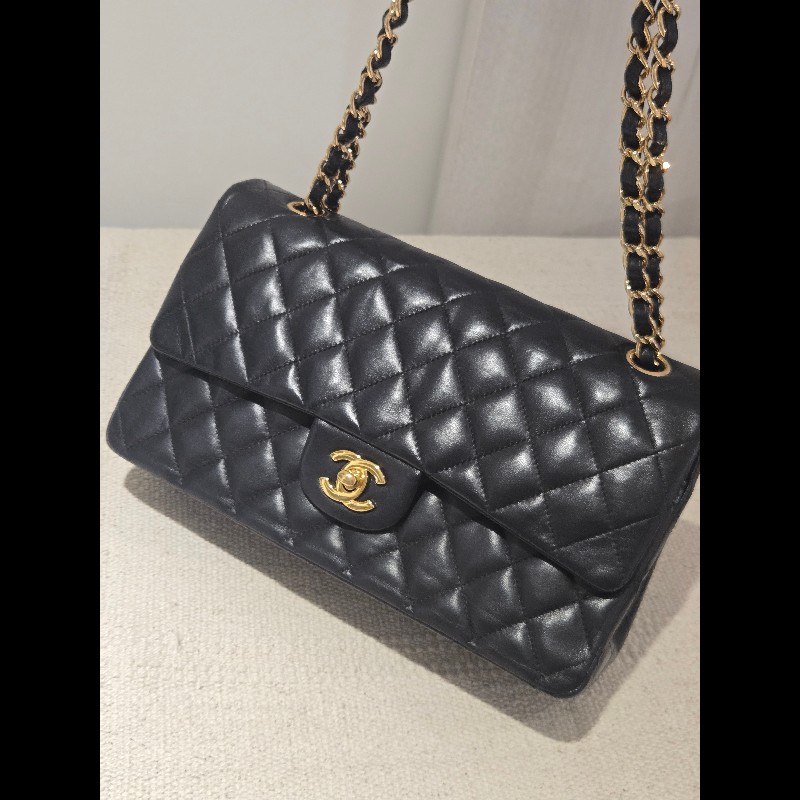 Chanel 香奈兒 經典黑金羊皮雙蓋包  肩背包 斜背包 cf25 coco 25-7