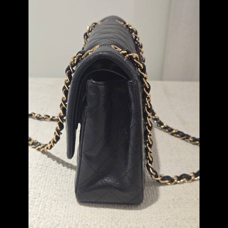 Chanel 香奈兒 經典黑金羊皮雙蓋包  肩背包 斜背包 cf25 coco 25-8