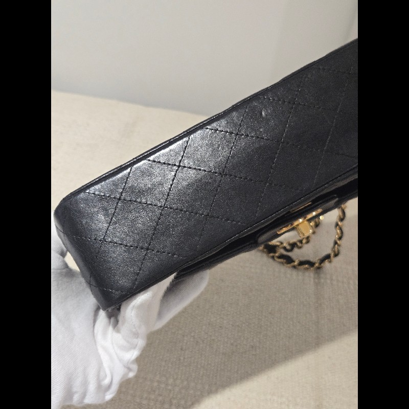 Chanel 香奈兒 經典黑金羊皮雙蓋包  肩背包 斜背包 cf25 coco 25-23