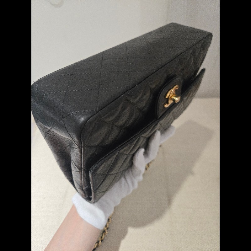 Chanel 香奈兒 經典黑金羊皮雙蓋包  肩背包 斜背包 cf25 coco 25-26