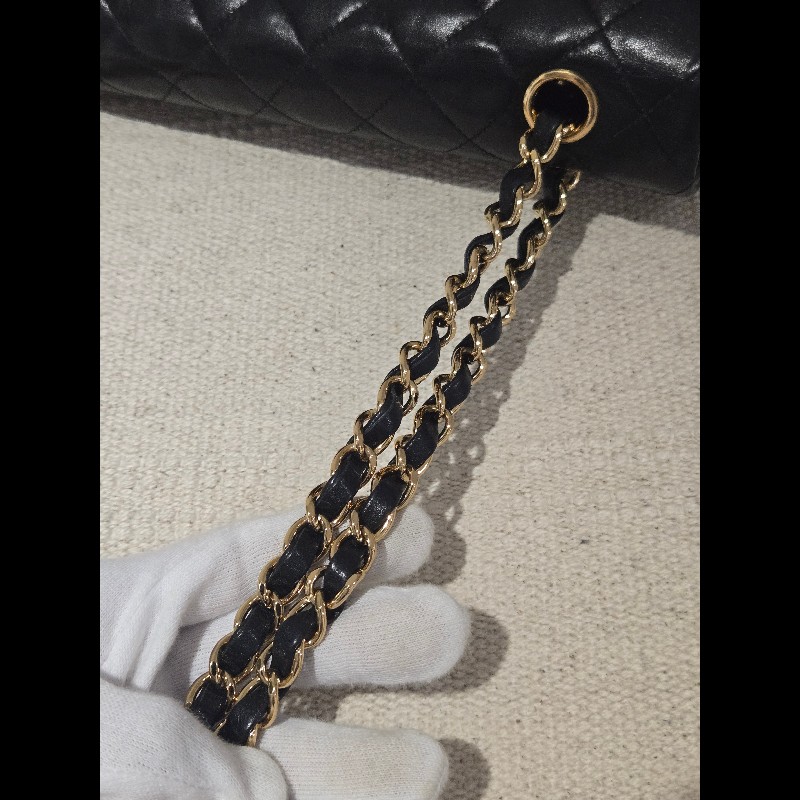 Chanel 香奈兒 經典黑金羊皮雙蓋包  肩背包 斜背包 cf25 coco 25-30