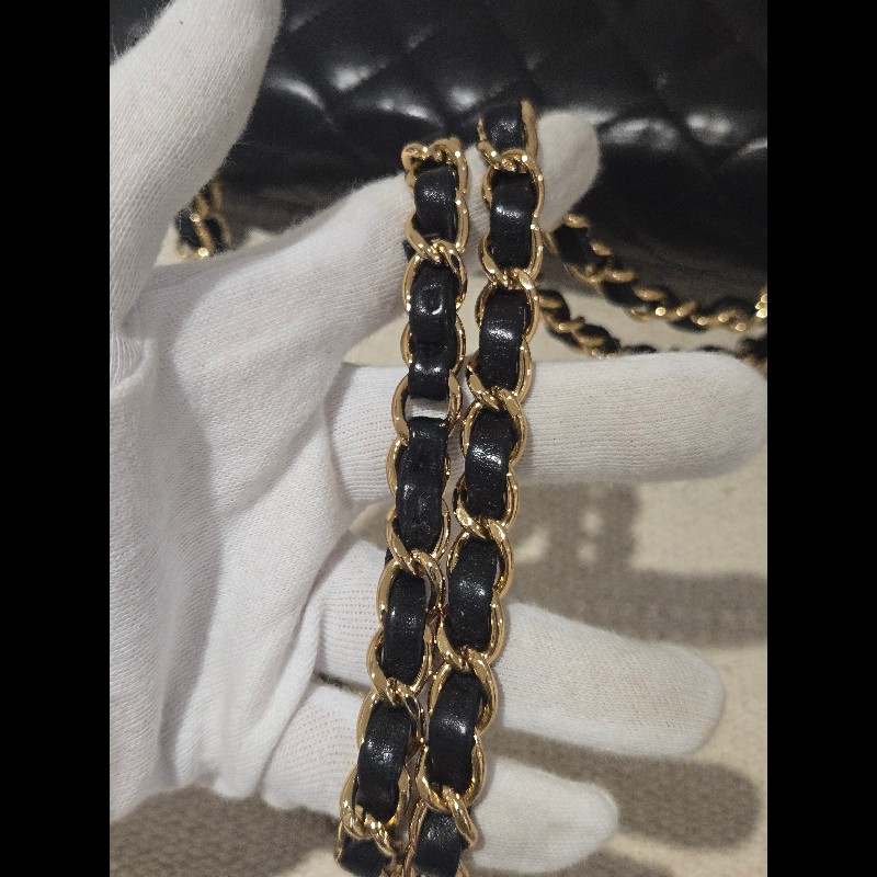 Chanel 香奈兒 經典黑金羊皮雙蓋包  肩背包 斜背包 cf25 coco 25-33