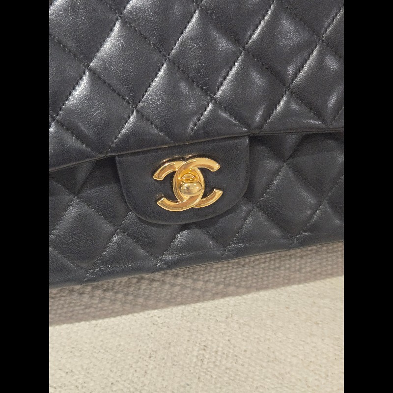 Chanel 香奈兒 經典黑金羊皮雙蓋包  肩背包 斜背包 cf25 coco 25-34