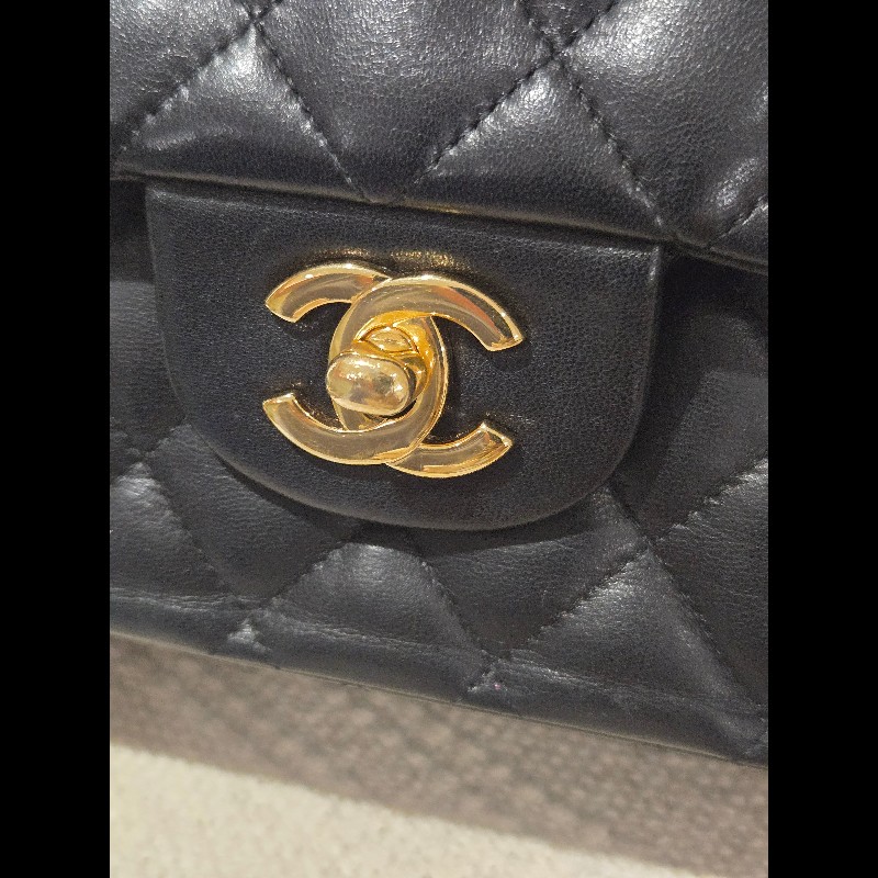 Chanel 香奈兒 經典黑金羊皮雙蓋包  肩背包 斜背包 cf25 coco 25-35