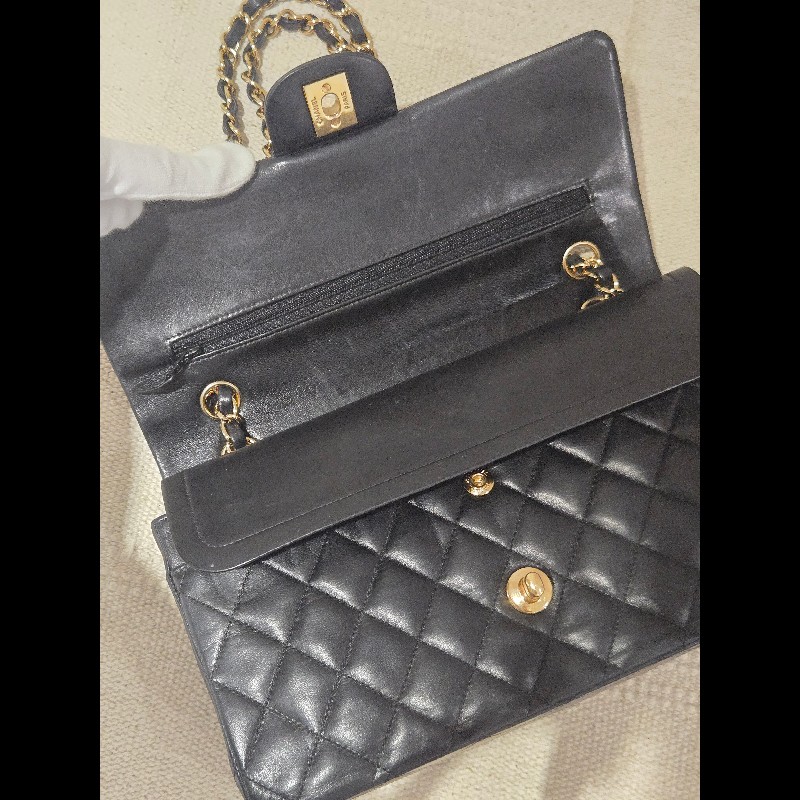 Chanel 香奈兒 經典黑金羊皮雙蓋包  肩背包 斜背包 cf25 coco 25-36