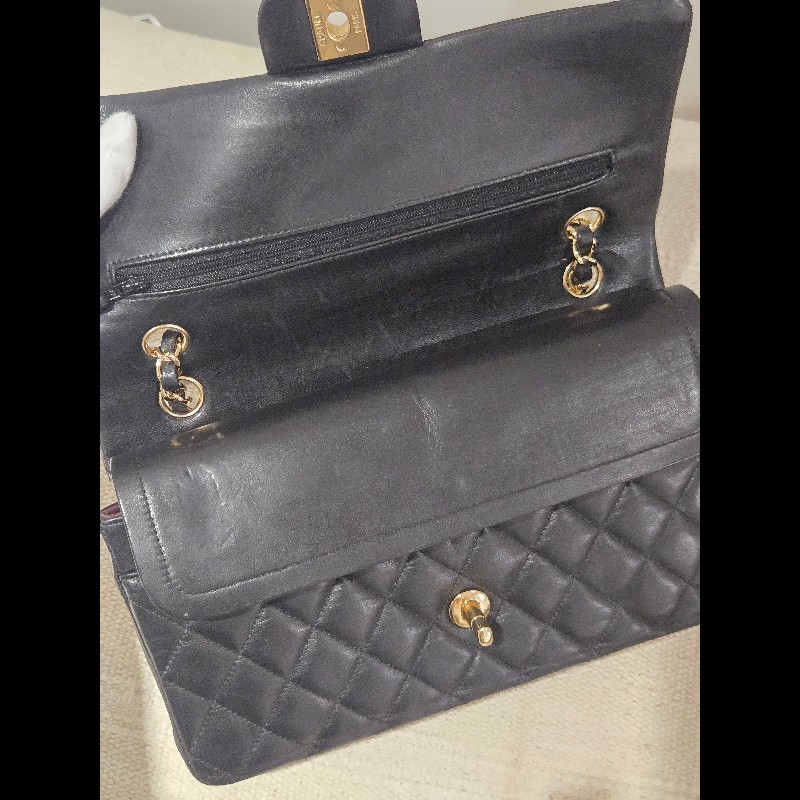 Chanel 香奈兒 經典黑金羊皮雙蓋包  肩背包 斜背包 cf25 coco 25-38