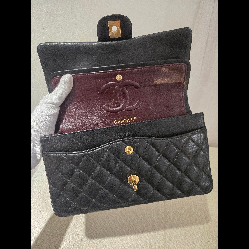 Chanel 香奈兒 經典黑金羊皮雙蓋包  肩背包 斜背包 cf25 coco 25-39