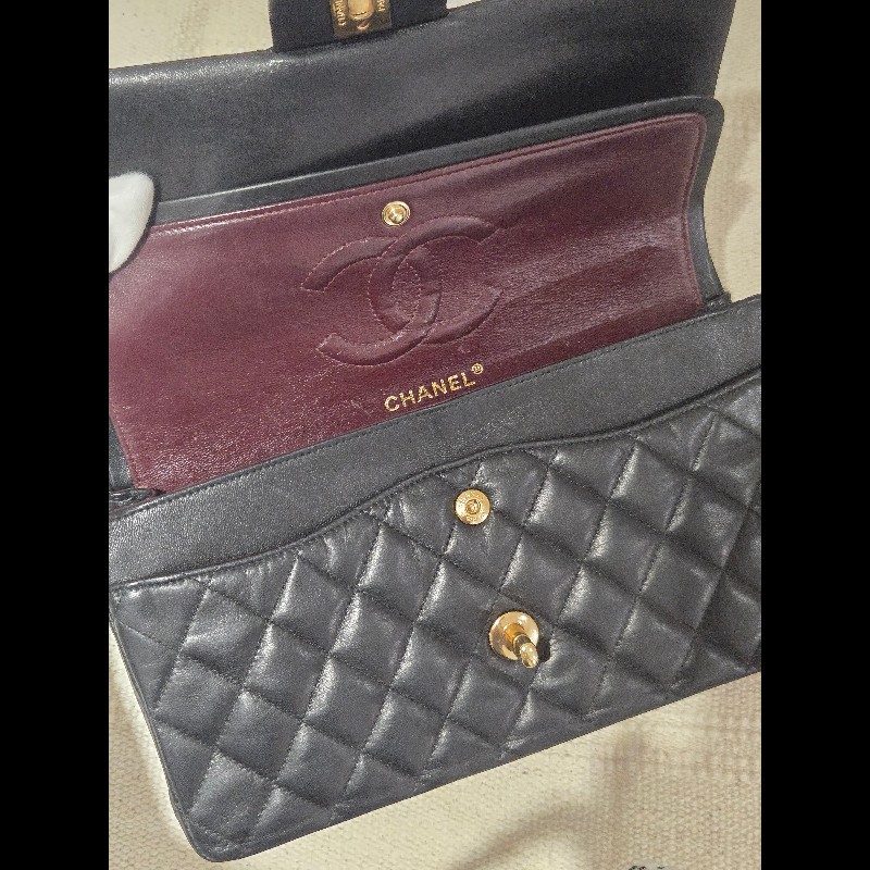 Chanel 香奈兒 經典黑金羊皮雙蓋包  肩背包 斜背包 cf25 coco 25-42